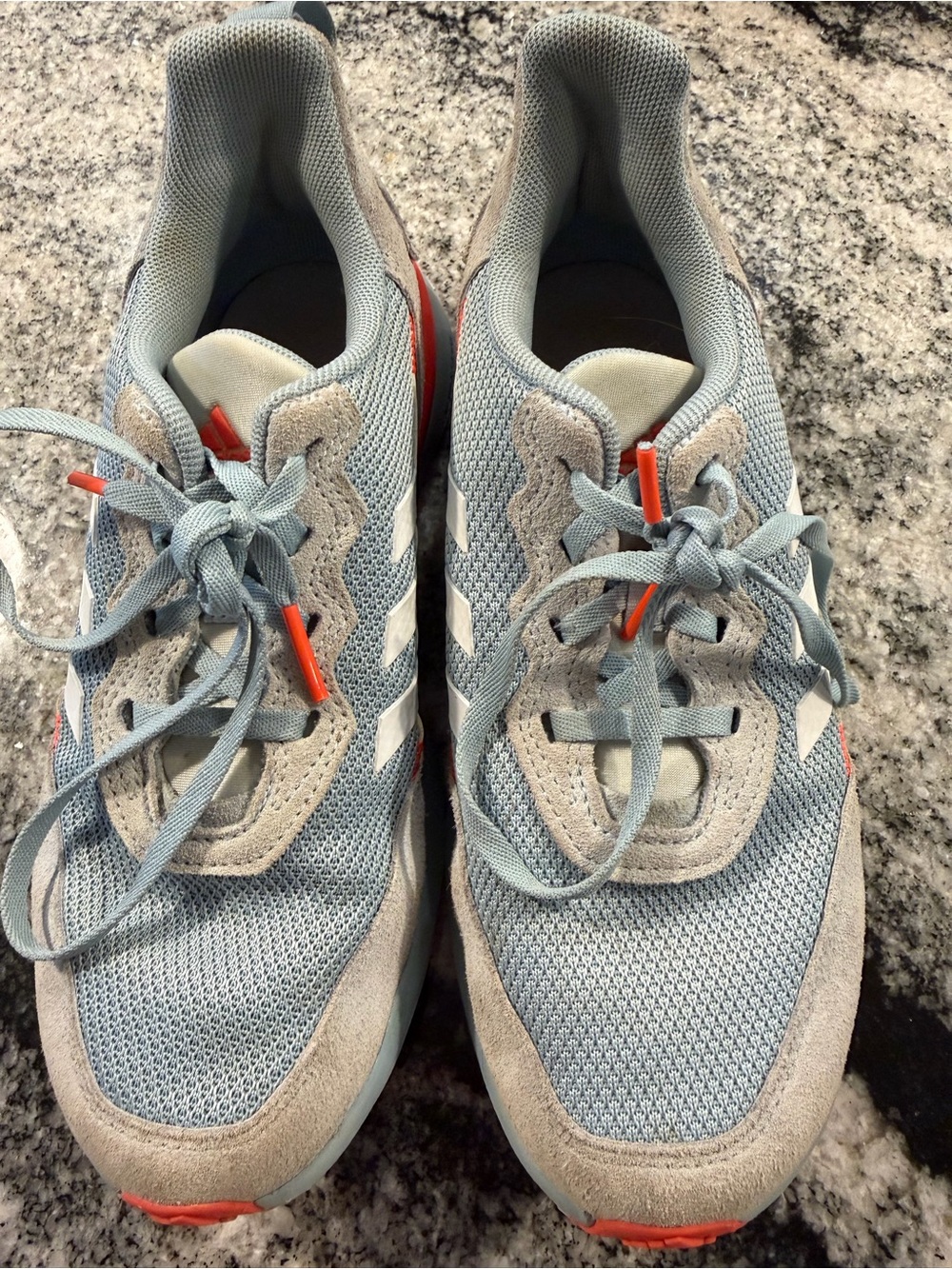 adidas Kids Light Blue Mesh & Suede Sneakers with Orange Accents